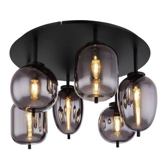 Netlighting Blacky Globe Ceiling Light Matt Black Smoke Glass Shade 6x E14