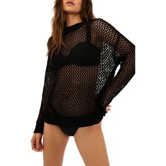Beach Riot Hilary Long Sleeve Open Knit Cover-Up Sweater Tunic in Black at Nordstrom, Size X-Small