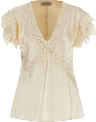 Alberta Ferretti Beige Satin and lace top