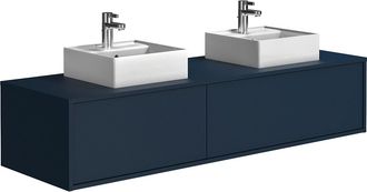 Vente-Unique Mueble de baño flotante azul noche con doble lavabo - L150 cm - ISAURE II