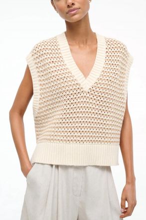 Staud Americana Deep V-Neck Sweater In Breeze Creme