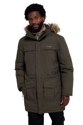 Mountain Warehouse Antarctic Extreme Down Mens Waterproof Jacket - Quick Drying & Breathable Puffer Coat with Adjustable Waist - Ideal for Travelling, Outdoors Dark Khak