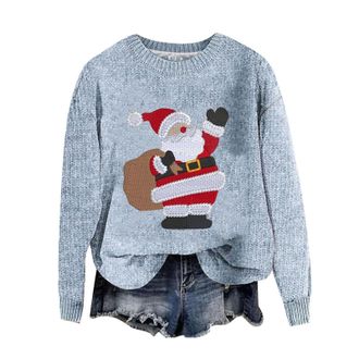 Generic Christmas Jumpers for Women UK, Ladies Xmas Tops Women and Autumn Winter Casual Fashion Thick Needle Round Neck Sweater Christmas Printed Long Sleeve 