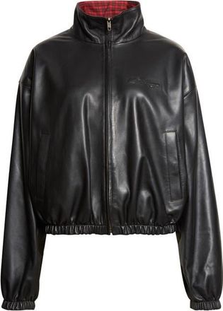 Balenciaga Leather Bomber Jacket in 1000 Black at Nordstrom, Size Medium