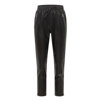Carlo Colucci Stijlvolle Lederen Broek - Dames - Leren Broeken - Zwart - S - Broeken