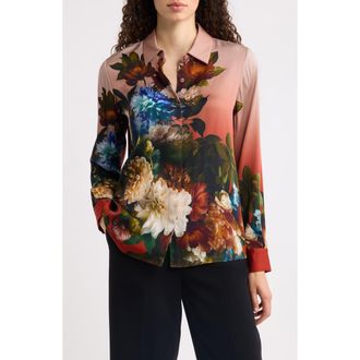 Elie Tahari The Shae Print Silk Blend Shirt in Mystical Forrest at Nordstrom, Size X-Small