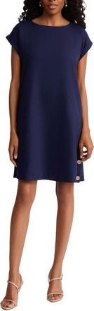 Jones New York Side Button Linen Blend Shift Dress in Pacific Navy at Nordstrom, Size X-Large P