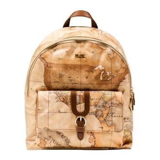 Alviero Martini 1A Classe Backpacks, female, Brown, ONE SIZE, Geographic Print Backpack with Leather Details