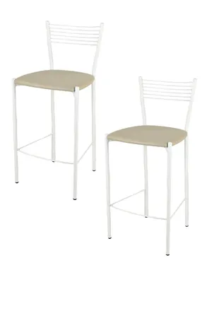 Tommychairs Tommychairs 2 Taburetes Elegance En Acero Blanco Asiento Polipiel Lin