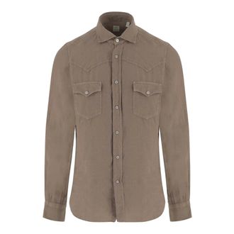 Finamore Casual Shirts, male, Beige, Size: 4XL Linen Shirt