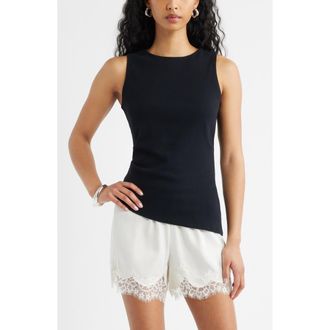 Open Edit Asymmetric Rib Cotton Tank in Black at Nordstrom, Size Xx-Small
