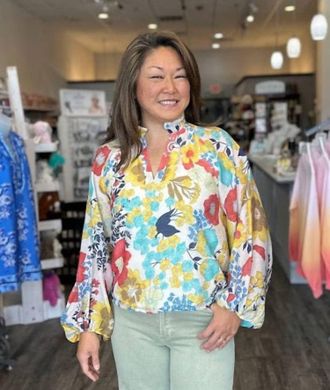 THML Clothing Floral Print Long Sleeve Top In Multi