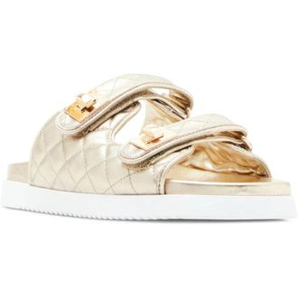 Steve Madden Schmona SCHM01S1 Sandals Womens Gold Leather Slide HTAT865