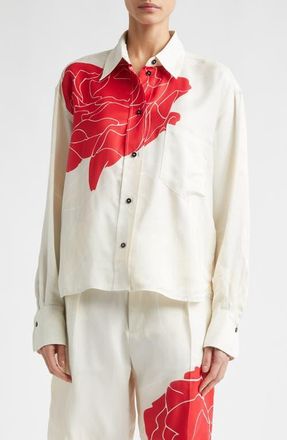 Victoria Beckham Long Sleeve Crop Button-Up Shirt in Shell Cardinal Red at Nordstrom, Size 10 Us