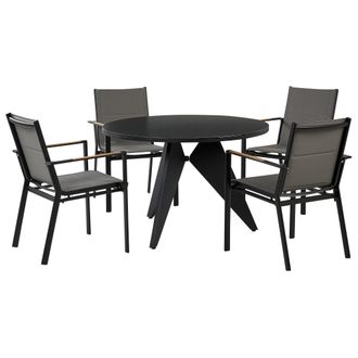 Beliani Conjunto De Comedor 4 Plazas De Metal Negro Gris Madera Mesa Sillas Olmetto/busseto
