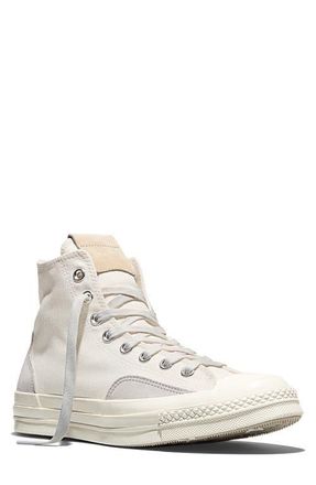 Converse Chuck 70 Canvas & Suede High Top Sneaker in Vintage White/Egret/Papyrus at Nordstrom, Size 10.5
