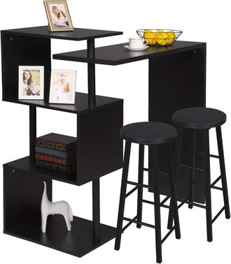 Woltu Tavolo Con 2 Sgabelli Alti Set Mobili Da Bar Bancone Per Cucina In Acciaio Nero - Woltu