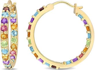 Amour 2 3/4 CT TGW Multi-color Gemstone Hoop Earrings In Yellow Plated Sterling Silver