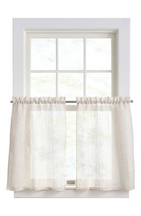 DKNY Set of 2 Classic Sheer Tier Curtain Panels in Linen at Nordstrom, Size 24In
