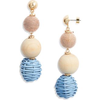 Nordstrom Raffia & Wood Bead Drop Earrings in Blue- Tan- Rose at Nordstrom Rack
