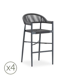 Kerama Pack de 4 taburetes de exterior de aluminio antracita y cuerda