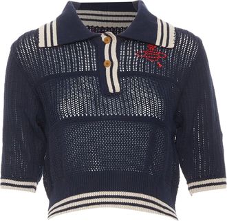 Vivienne Westwood Blue Open Stitch Embroidered Orb Polo Top