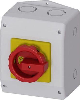 SIEMENS Interruptor Principal/de Emergencia En Carcasa 3p 63a 22kw Ac23a 400v Contactos Auxiliares 1no 1nc Perilla Amarillo-roja 3ld2565-1gp53