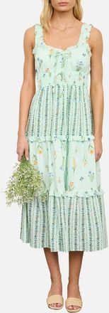 Blu Pepper Print Sleeveless Tiered Maxi Dress in Sage Multi at Nordstrom, Size Medium