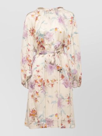 Herno floral-print belted knee-length dress