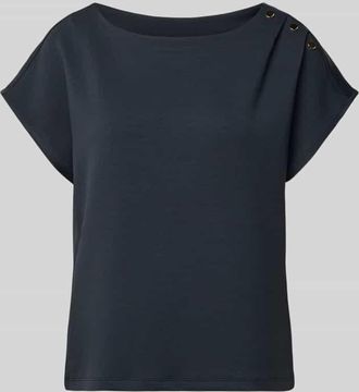 Comma T-Shirt mit Zierkn&ouml;pfen und Rundhalsausschnitt in Marine, Gr&ouml;&szlig;e 34