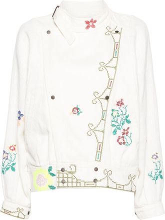 Forte_Forte motif-embroidered denim jacket - women - Cotton - II - White