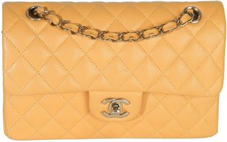 Chanel Yellow Quilted Caviar Leather Small Classic Double Flap Handbag (Authentic Pre-Loved)