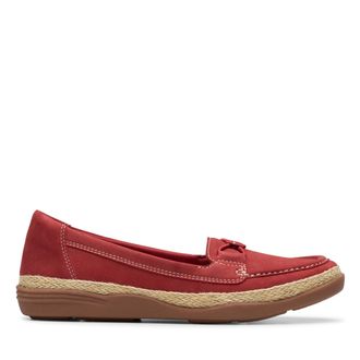 Clarks Womens Heritage Casual Loafer Flat, Red Nubuck, 7.5 Wide