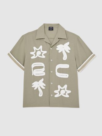 Reiss x Ch&eacute; Sage & white | Motif-embroidered Shirt, M