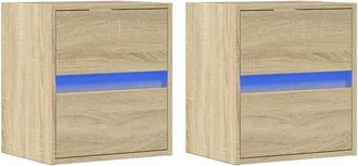 Berkfield Home TV Wall Cabinets with LED Lights 2 pcs Sonoma Oak 41x31x45 cm in Light Tan | Size: 41 x 31 x 45 cm