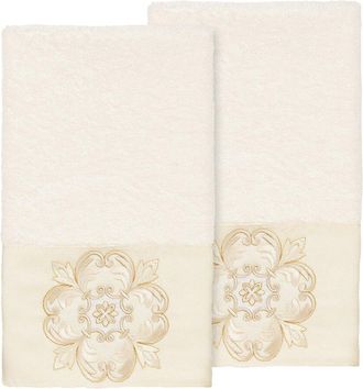 Linum Home Textiles 100% Turkish Cotton Alyssa 2Pc Embellished Hand Towel Set