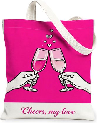 Generic Romantic Peach Canvas Tote Bags, Joyful Glasses Design Reusable Shopping Bags, Lightweight Washable Shoulder Strap Canvas F, Peach, 13x15 Inch