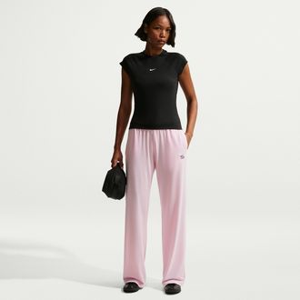 Nike Womens Nike Sportswear Chill Knit Mid-Rise Lightweight Open-Hem Pants in Pink | IQ0092-663