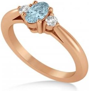 Allurez Oval Aquamarine & Diamond Three-Stone Engagement Ring 14k Rose Gold (0.60ct)