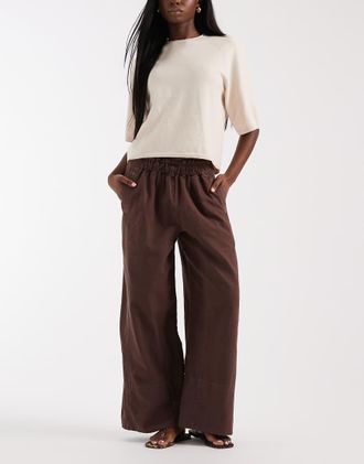 Free People Days End - Pantaloni in lino color espresso doppio-Marrone