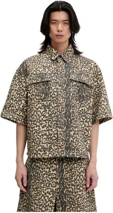 Rhude Overhemden, Heren, Veelkleurig, L, Katoen, Leopard Boxy Werkshirt