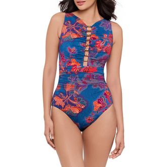 Miraclesuit Decoupage Swizzle One-Piece Swimsuit in Blue Multi at Nordstrom, Size 16