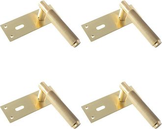 Loops 4x PAIR Knurled Round Handle on Slim Lock Backplate 150 x 50mm Satin Brass