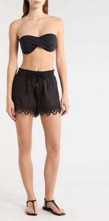 Ramy Brook Diane Eyelet Embroidered Cotton Drawstring Shorts in Black at Nordstrom, Size Medium