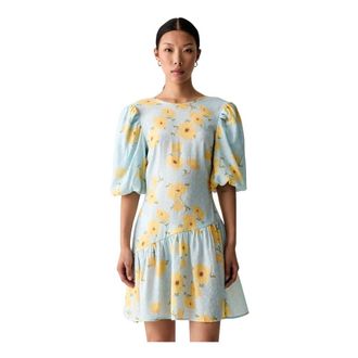 Never Fully Dressed Jurk met pofmouwen en bloemenprint - Dames - Jurken - Veelkleurig - Maat: M Viscose