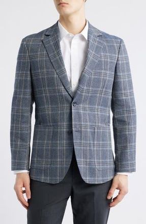 Nordstrom Henrik Trim Fit Italian Cotton & Linen Blend Jacket in Navy Francesco Plaid at Nordstrom Rack, Size 48 Regular