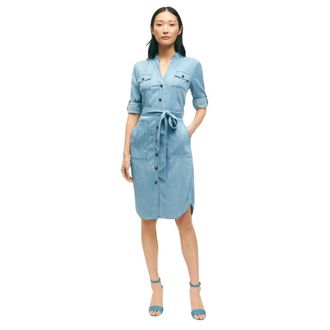 Brooks Brothers Denim Utility Jurk - Dames - Shirt Kleedjes - Blauw - 3XS - Denim - Kleedjes