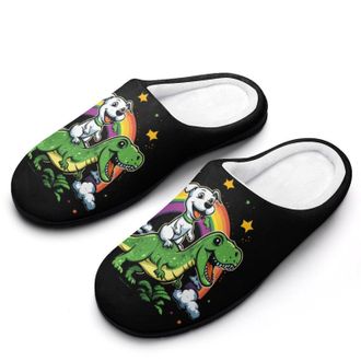Generic Jack Russell Terrier Dinosaur Rainbow Mens House Slippers Memory Foam Washable Cotton Slip on Home Shoes