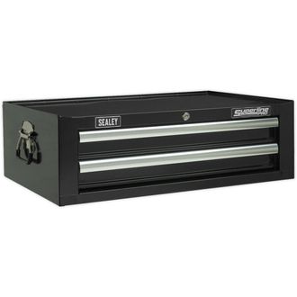 Loops 670 x 440 x 210mm BLACK 2 Drawer MID-BOX Tool Chest Lockable Storage Cabinet