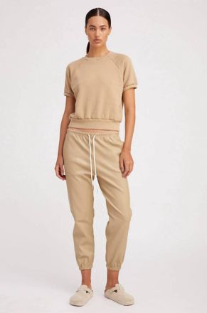 SPRWMN Leather Drawstring Jogger In Travertine